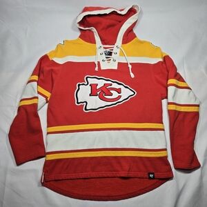 KANSAS CITY CHIEFS 47 Brand Superior Lacer Hockey Style Hoodie Throwback Sz Sm